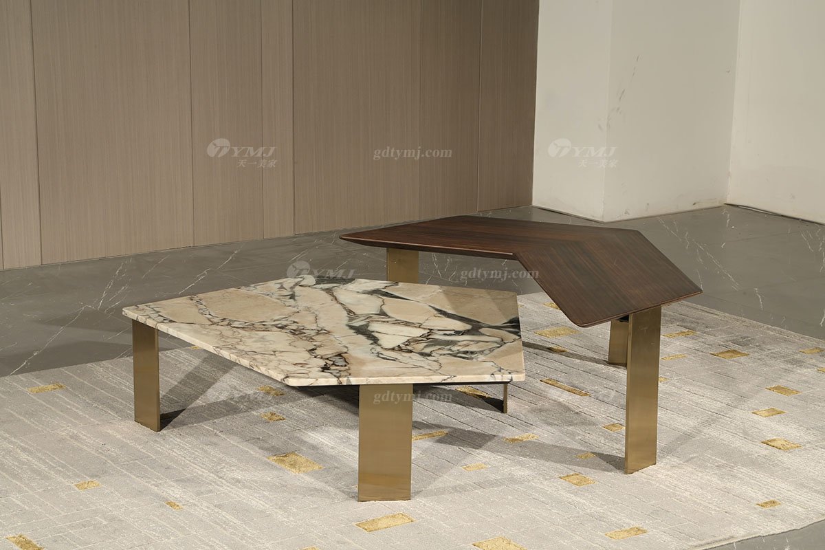 極簡風(fēng)格家具別墅會(huì)所簡約家用創(chuàng)意五金+大理石面茶幾組合C610茶幾+邊幾